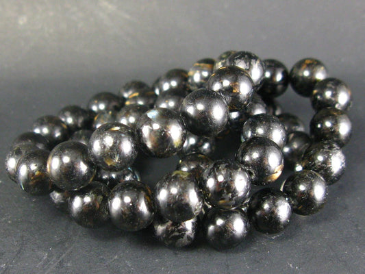 Rare Nuumite Nuummite Necklace From Greenland - 19" - 8mm Round Beads