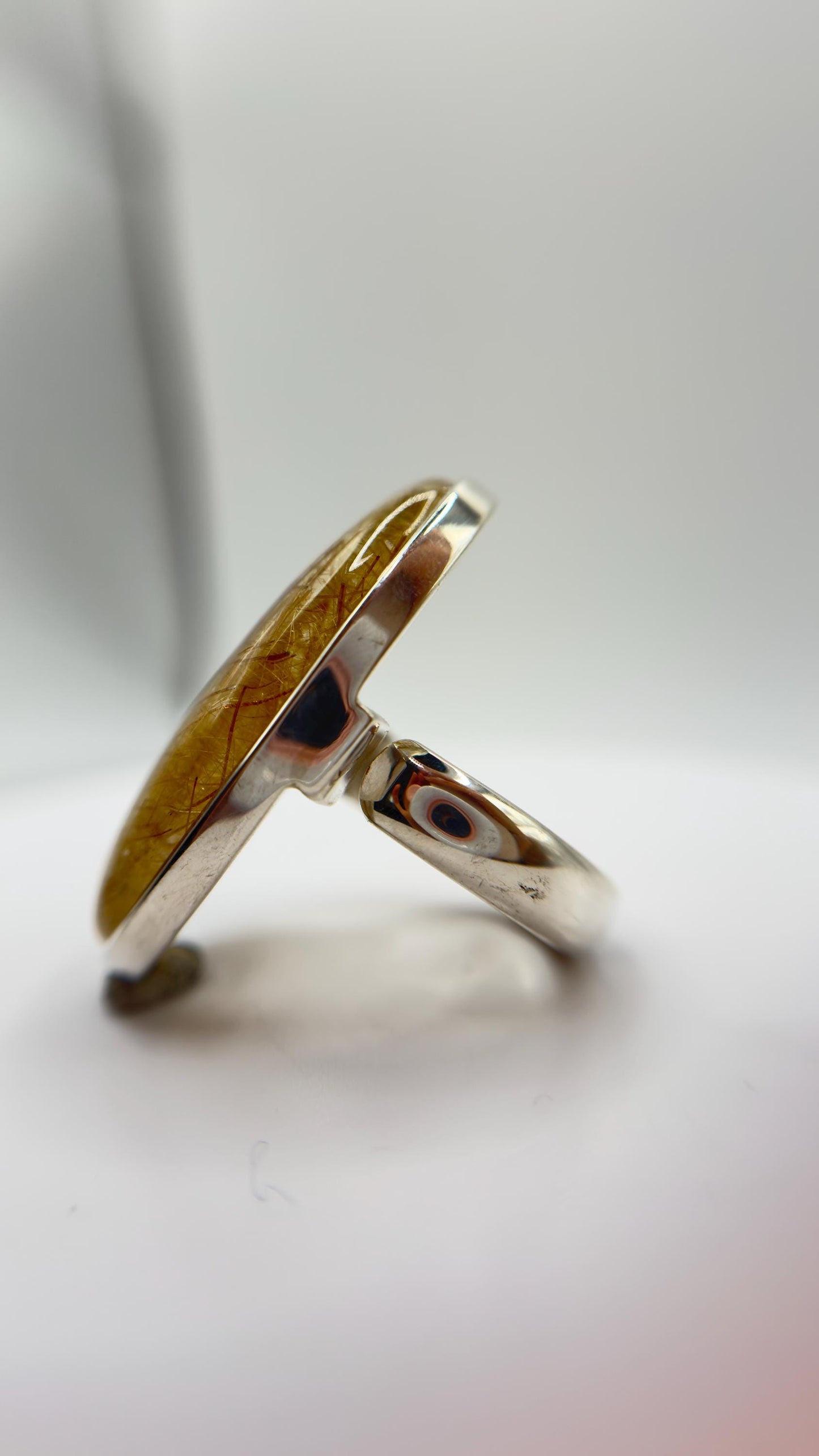 Golden Rutilated Quartz Ring – Natural Rutile Crystal Statement Jewelry - Size 8
