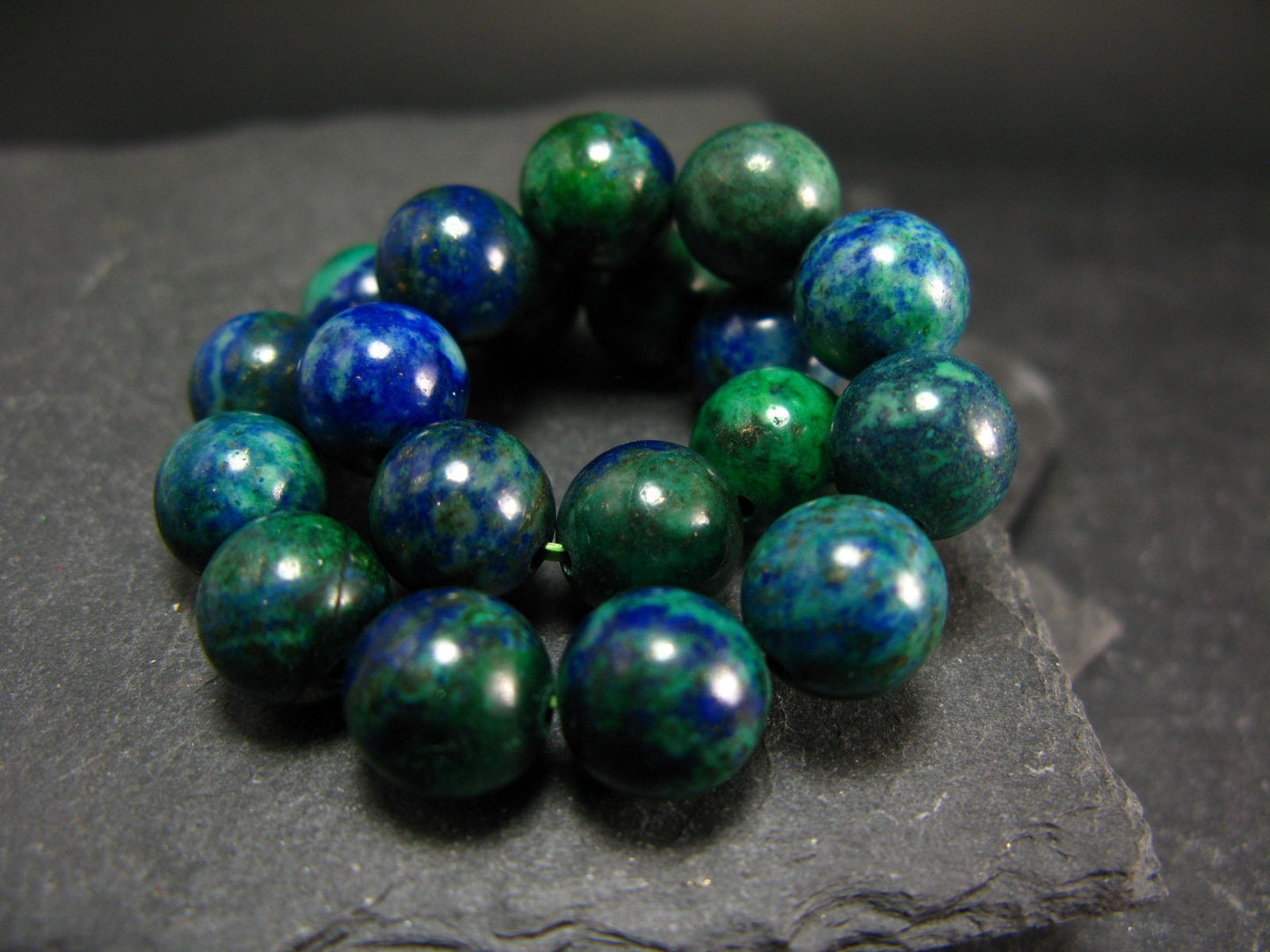 Quantum Quattro (Dioptase Chrysocola Malachite Shattuckite) Genuine Bracelet ~ 7 Inches ~ 10mm Round Beads