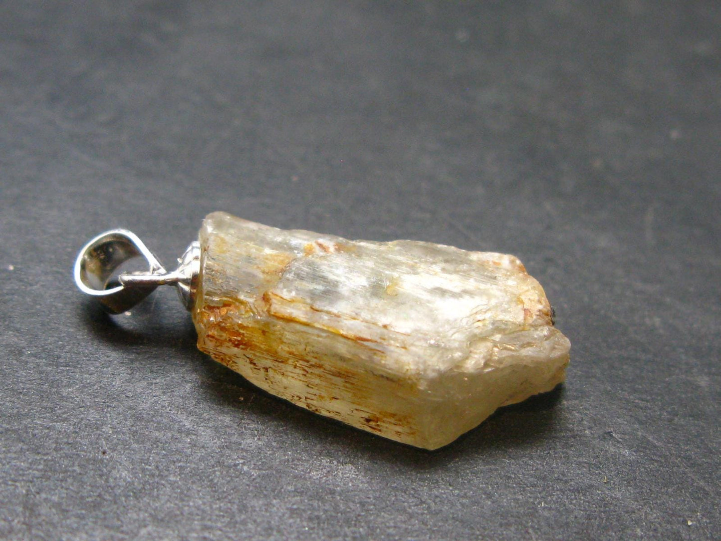 Gem Color Change See-Thru Straw Terminated Crystal Diaspore Crystal Silver Pendant From Turkey - 1.0" - 2.86 Grams