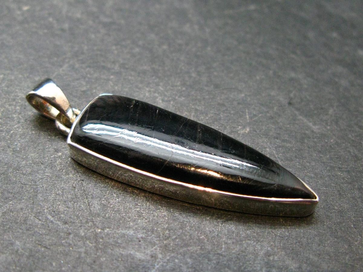 Tumbled Hypersthene Silver Pendant From Canada - 1.8"
