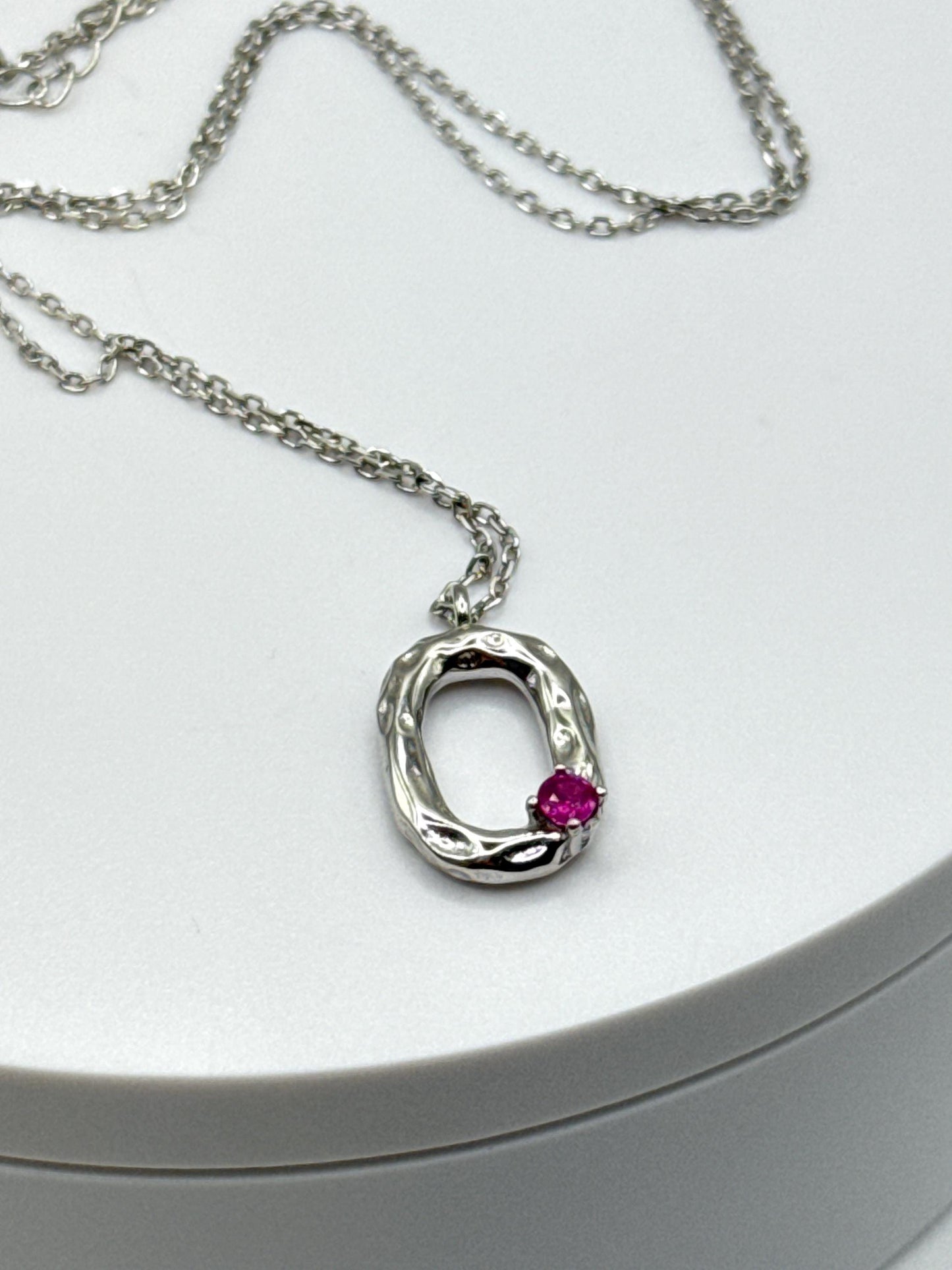 Ruby Silver Oval Necklace | Minimalist July Birthstone Pendant | Sterling Silver Chain