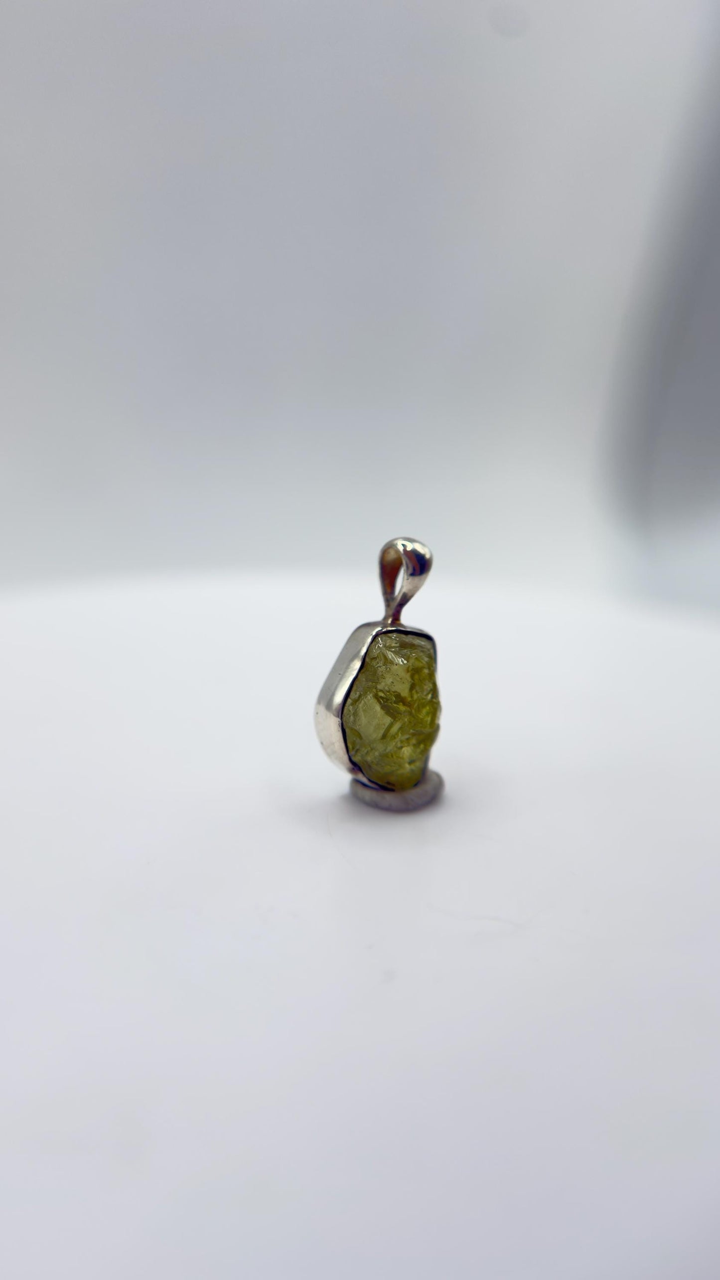 Chrysoberyl Raw Stone Pendant Green Yellow Gemstone Silver Crystal Pendant Natural Minimalist Jewelry Gift