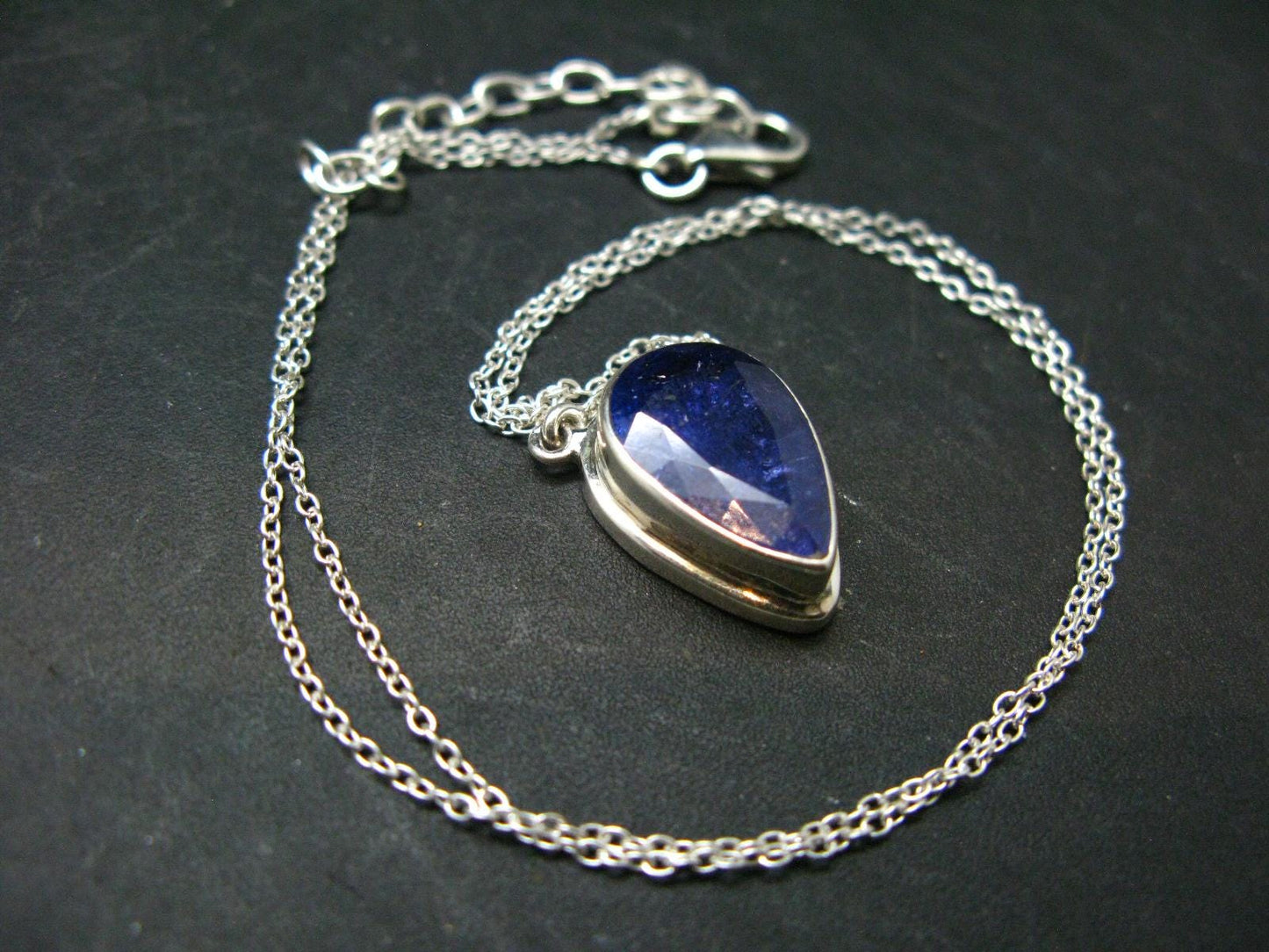 Large Natural Intense Color Faceted Tanzanite Zoisite Sterling Silver Pendant with Silver Chain from Tanzania - 0.7" - 6.38 Grams