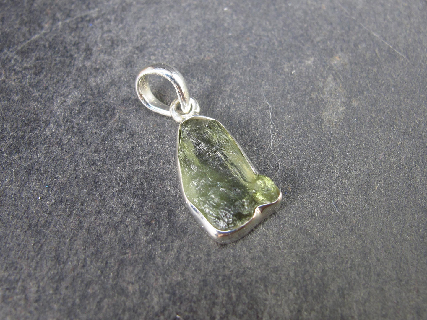 Natural Gem Moldavite Tektite SS Pendant from Czech Republic - 1.18 Grams - 0.9"