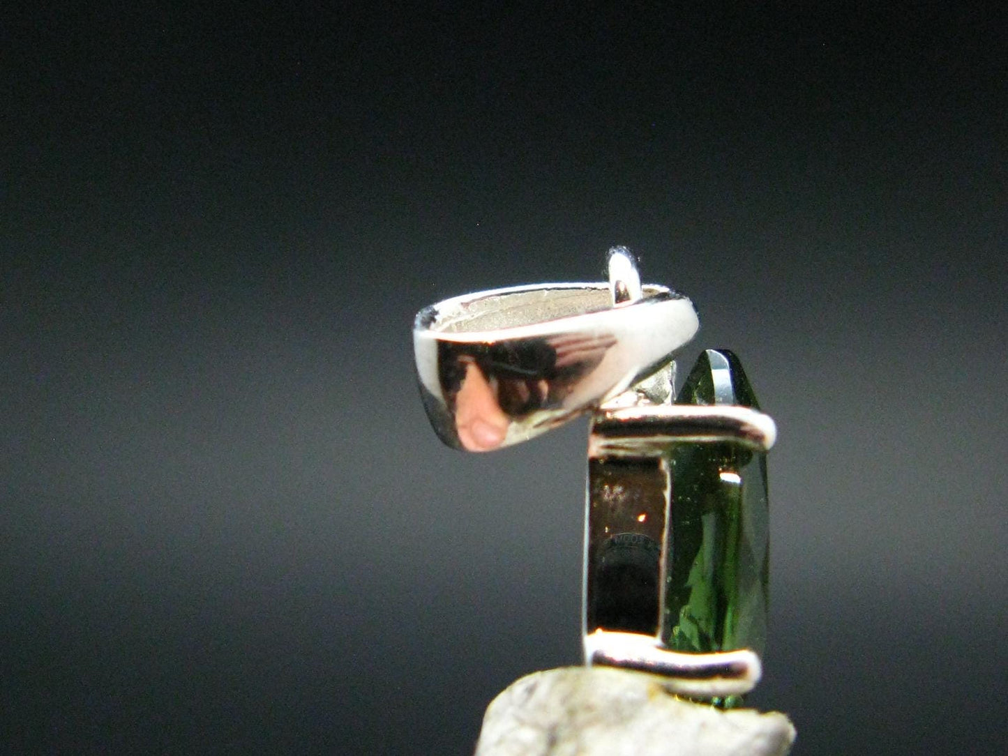 Moldavite Tektite Facetted Silver Pendant from Czech Republic - 0.7" - 1.06 Grams