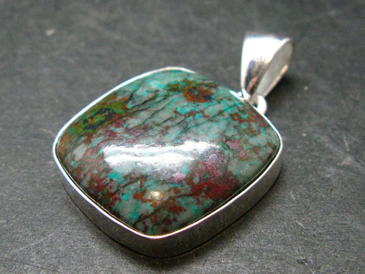 Crimson Cuprite w/ Chrysocola Silver Plated Pendant from Mexico - 1.4" - 7.07 Grams