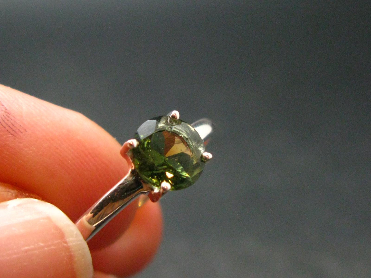 Moldavite Tektite Silver Ring from Czech Republic - Size 8 - 1.78 Grams
