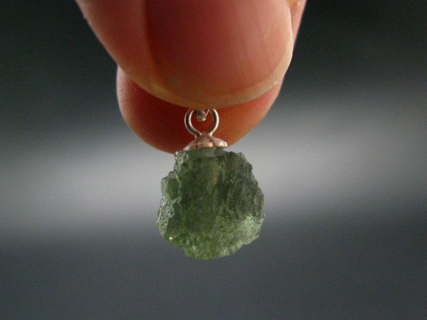 Moldavite Tektite Silver Pendant from Czech Republic - 0.6" - 0.77 Grams