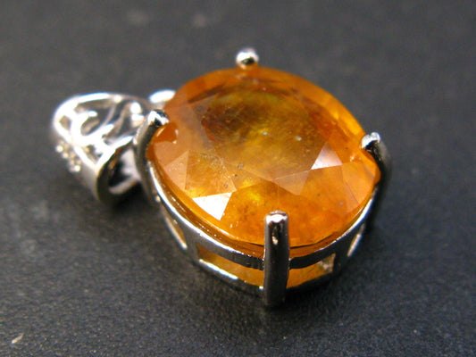 Large Natural Faceted Orangish-Yellow 6.16 Carat Sapphire 925 Sterling Silver Pendant - 0.7"