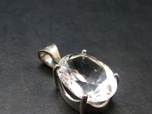 Genuine Clear Facetted Quartz Sterling Silver Pendant from Brazil - 1.1" - 5.31 Grams