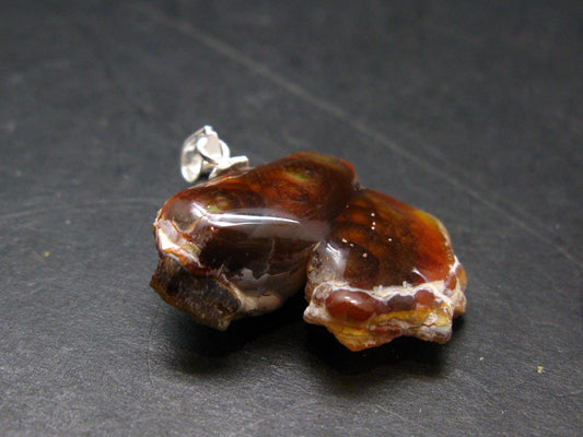 Fire Agate Silver Pendant From Mexico - 1.1" - 4.74 Grams