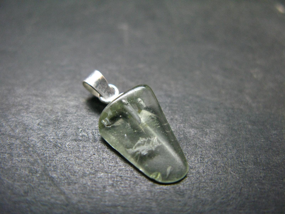 Green Herderite Tumbled Silver Pendant From Pakistan - 0.8" - 0.73 Grams