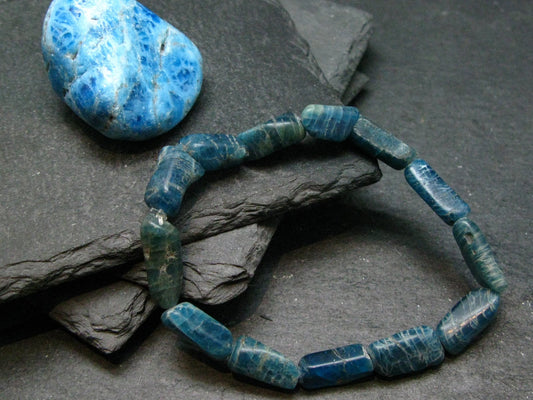 Neon Blue Apatite Genuine Bracelet ~ 7 Inches ~ 15mm Tumbled Beads