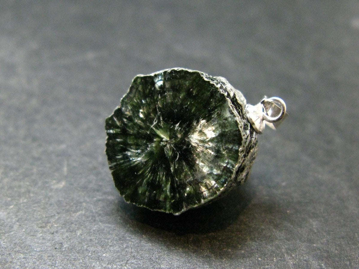 Nice Polished Seraphinite Clinochlore Stalactite Silver Pendant From Russia - 1.0" - 4.84 Grams