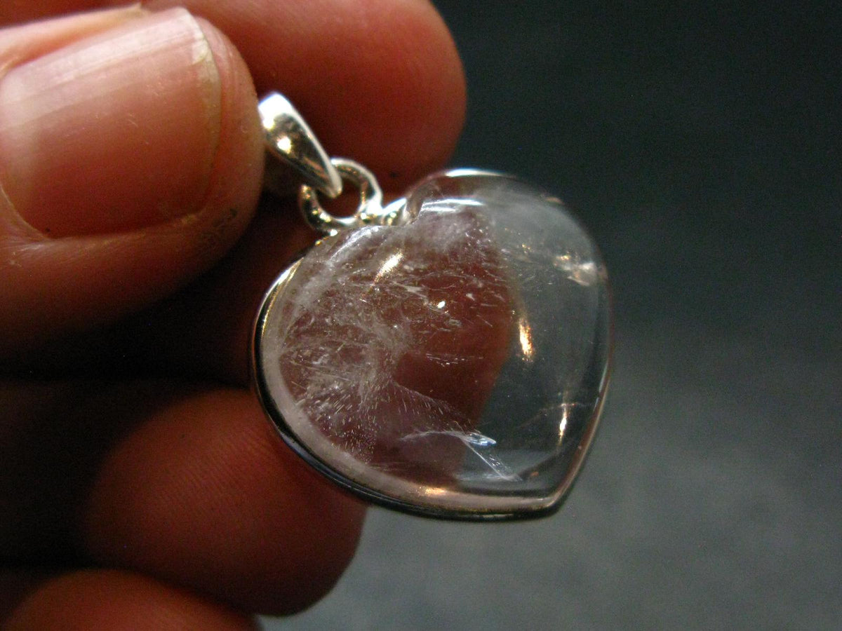 Nice Danburite Crystal Silver Heart Pendant from Mexico - 1.1" - 5.44 Grams