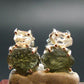 Moldavite & Herkimer Diamond Silver Stud Earrings - 0.7" - 2.29 Grams