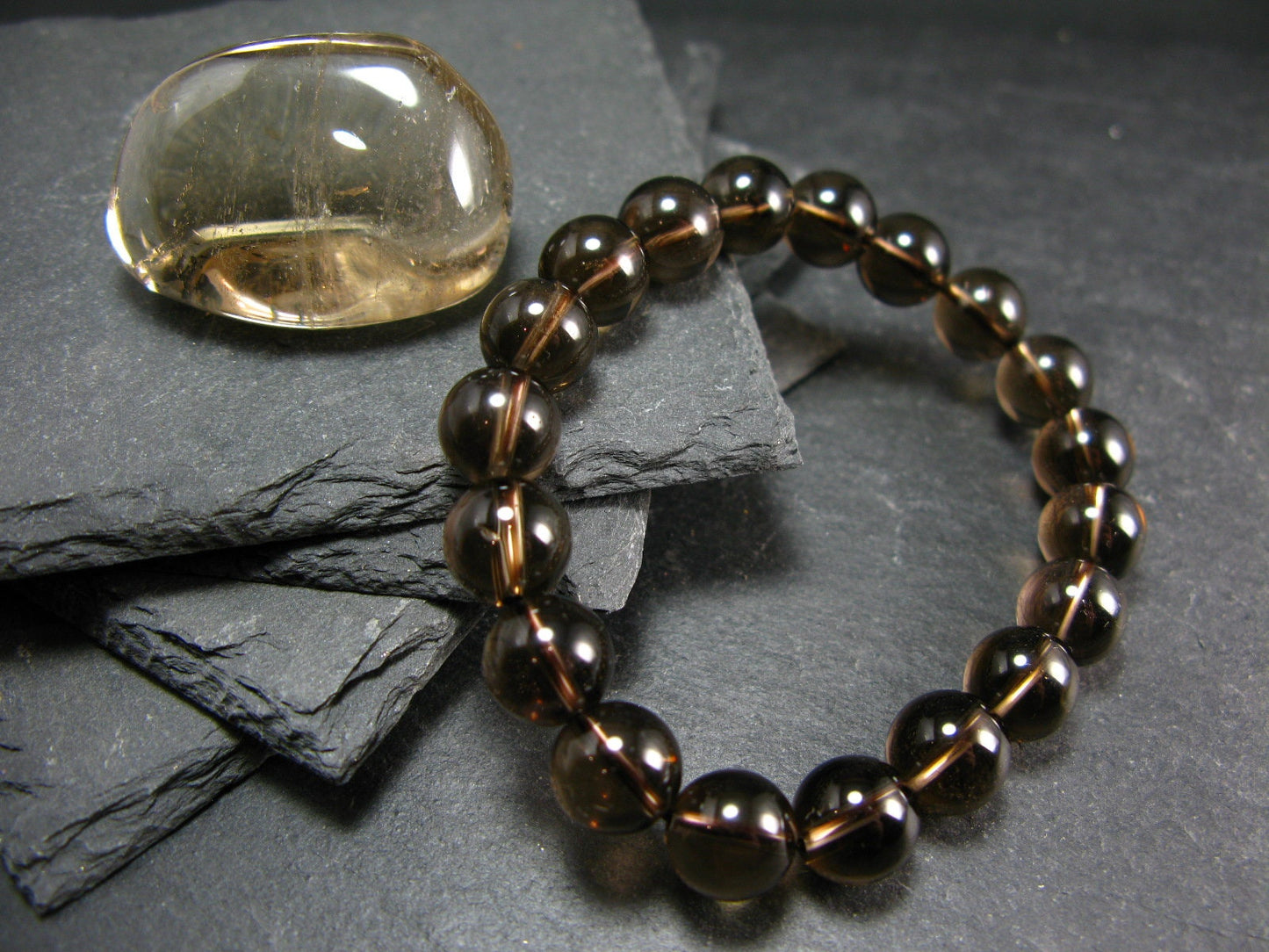 Smoky Quartz Genuine Bracelet ~ 7 Inches ~ 10mm Round Beads