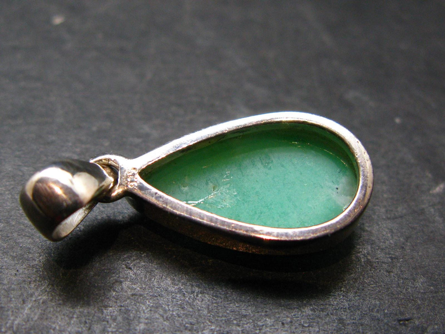 Rich Green Chrysoprase Silver Pendant From Australia - 1.2" - 3.65 Grams