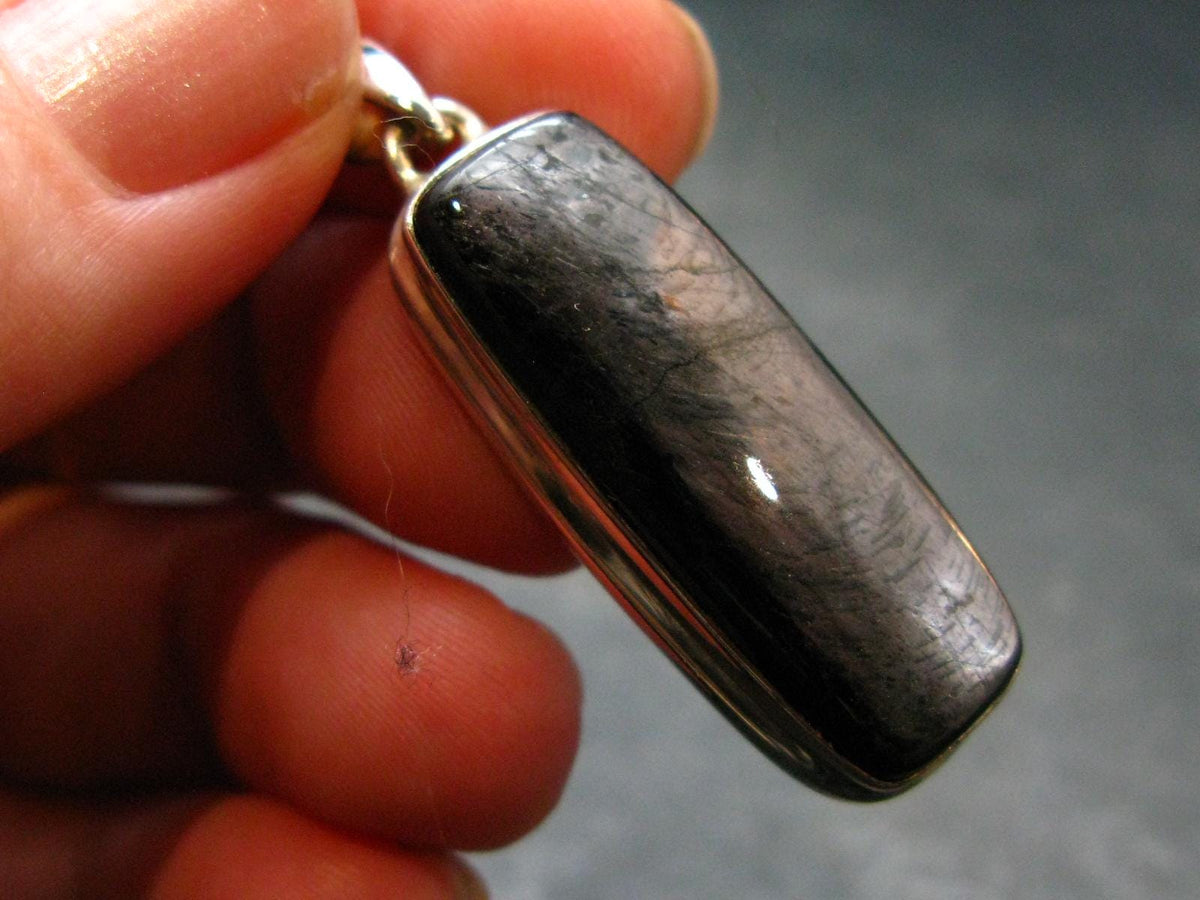 Tumbled Hypersthene Silver Pendant From Canada - 1.6"