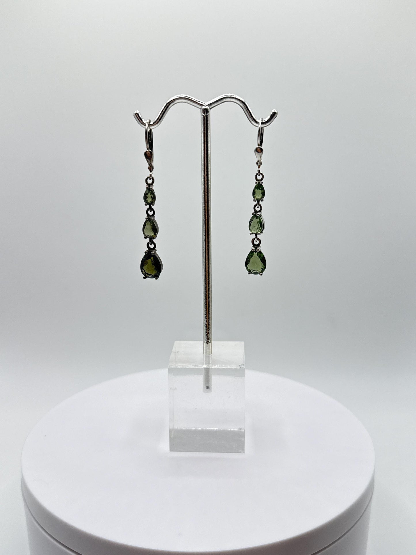 Faceted Moldavite Sterling Silver Drop Earrings - Weight 3.93 Grams