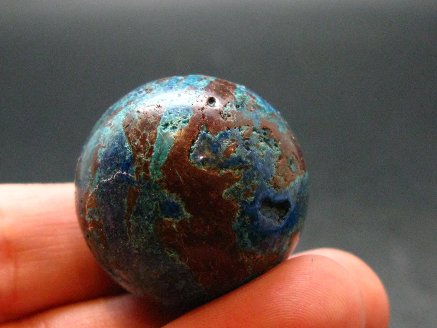 Quantum Quattro Sphere - Malachite Shattuckite Chrysocola Dioptase - 1.1" - 25.19 Grams