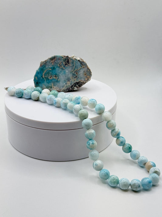 Larimar Jewelry Beaded Necklace Natural Blue Stone Necklace Unique Gift
