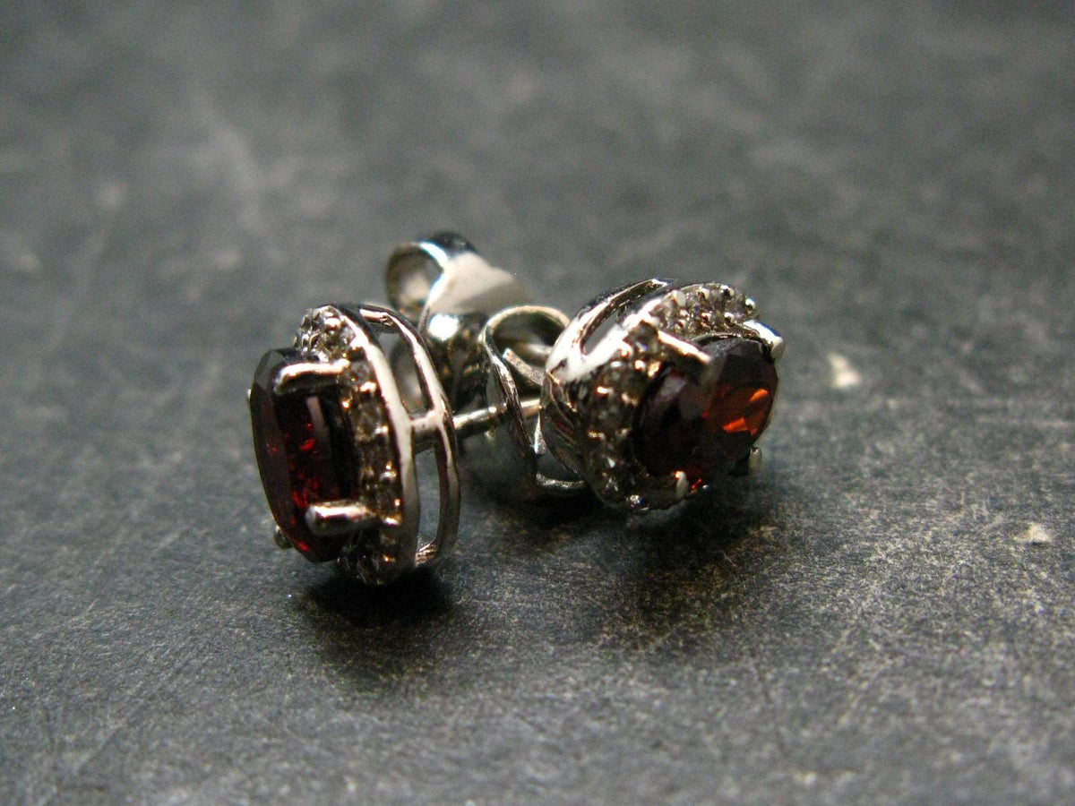 Natural Faceted Red Garnet Almandine Sterling Silver Stud Earrings from India - 2.44 Grams