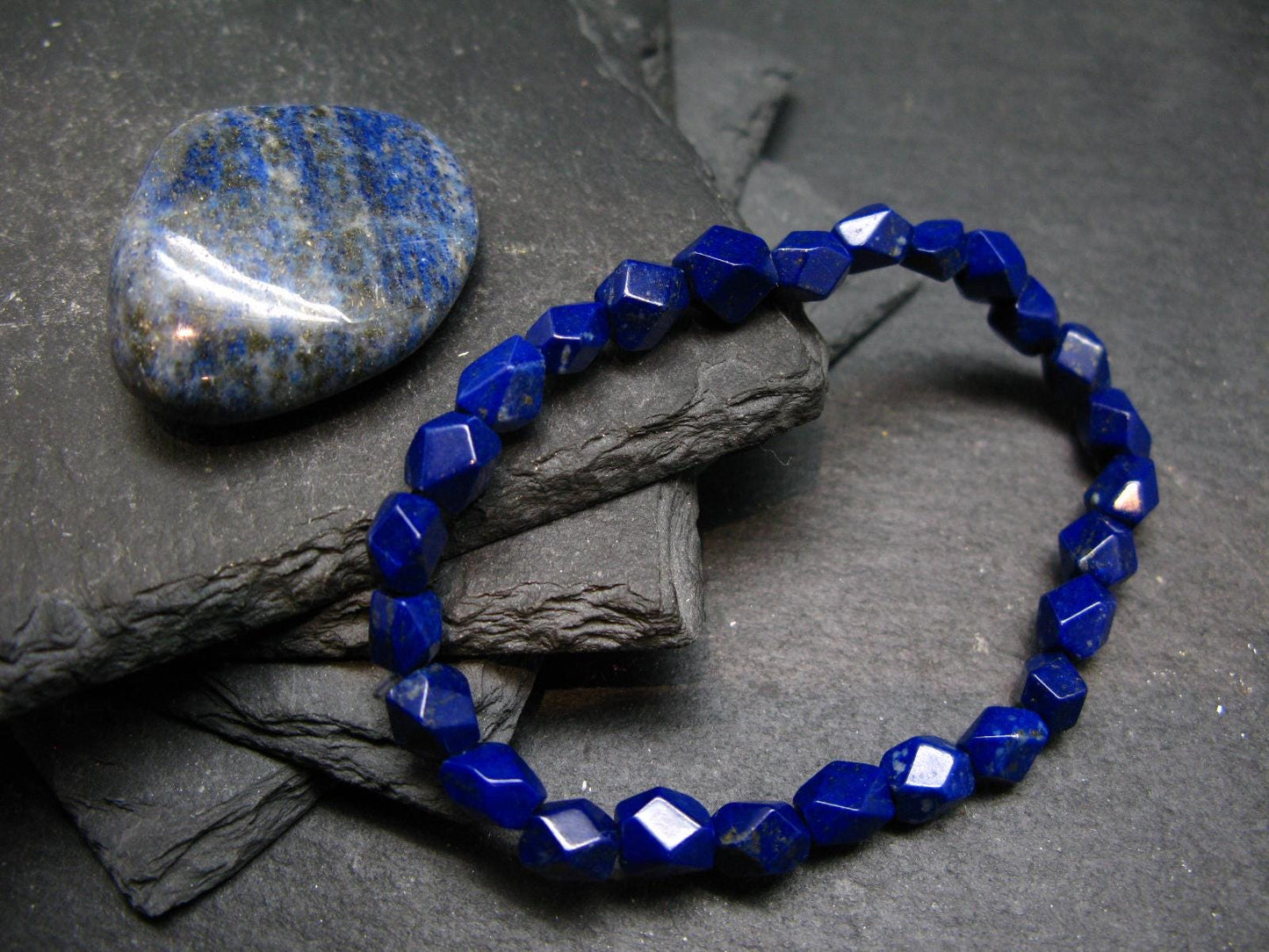 Lapis Lazuli Lazurite Genuine Bracelet ~ 7 Inches ~ 7mm Round Facetted Beads