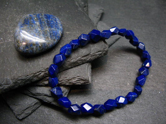 Lapis Lazuli Lazurite Genuine Bracelet ~ 7 Inches ~ 7mm Round Facetted Beads