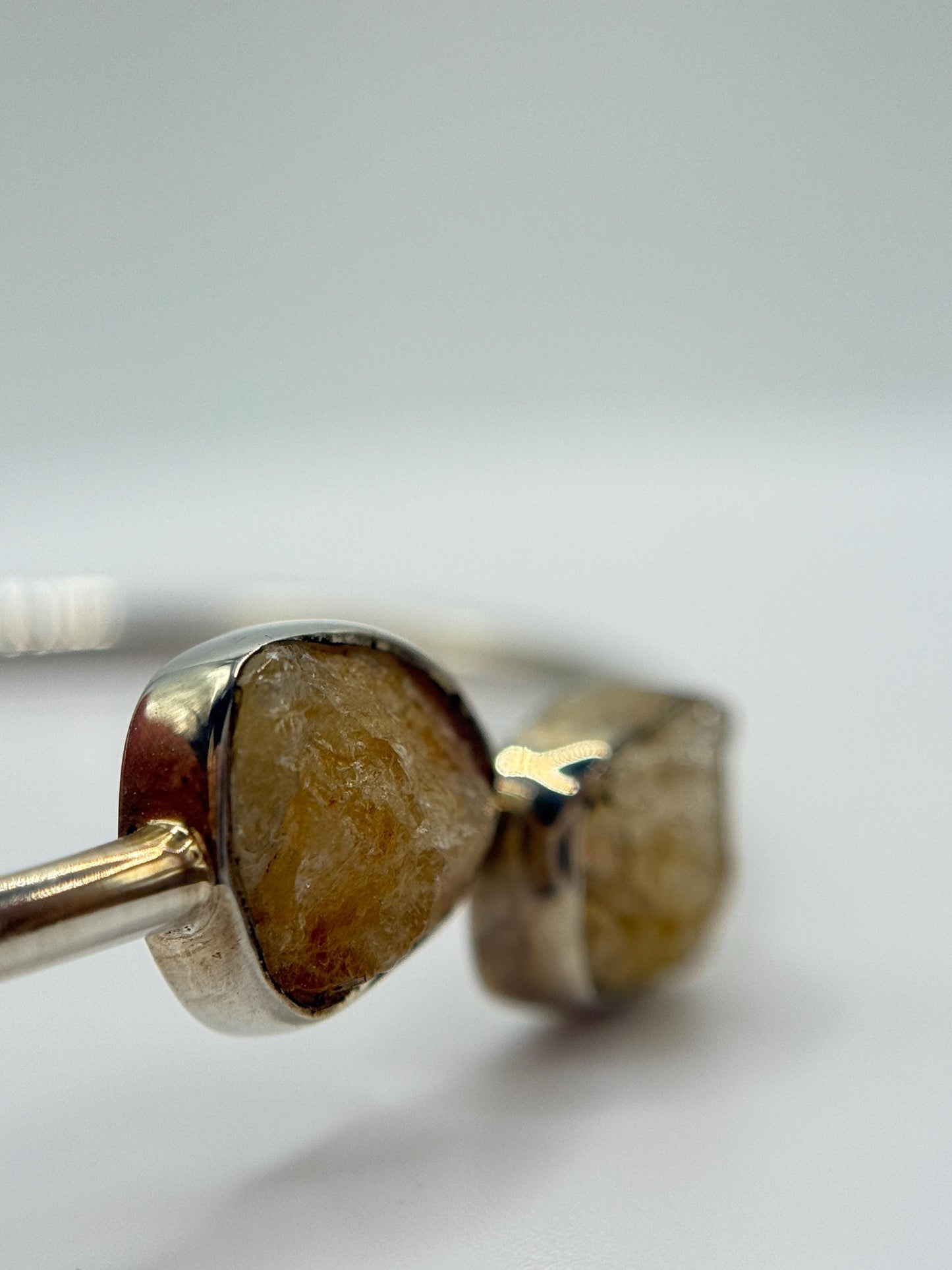 Raw Herderite Open Bangle – Natural Crystal Sterling Silver Cuff Bracelet - Weight 4.70 g