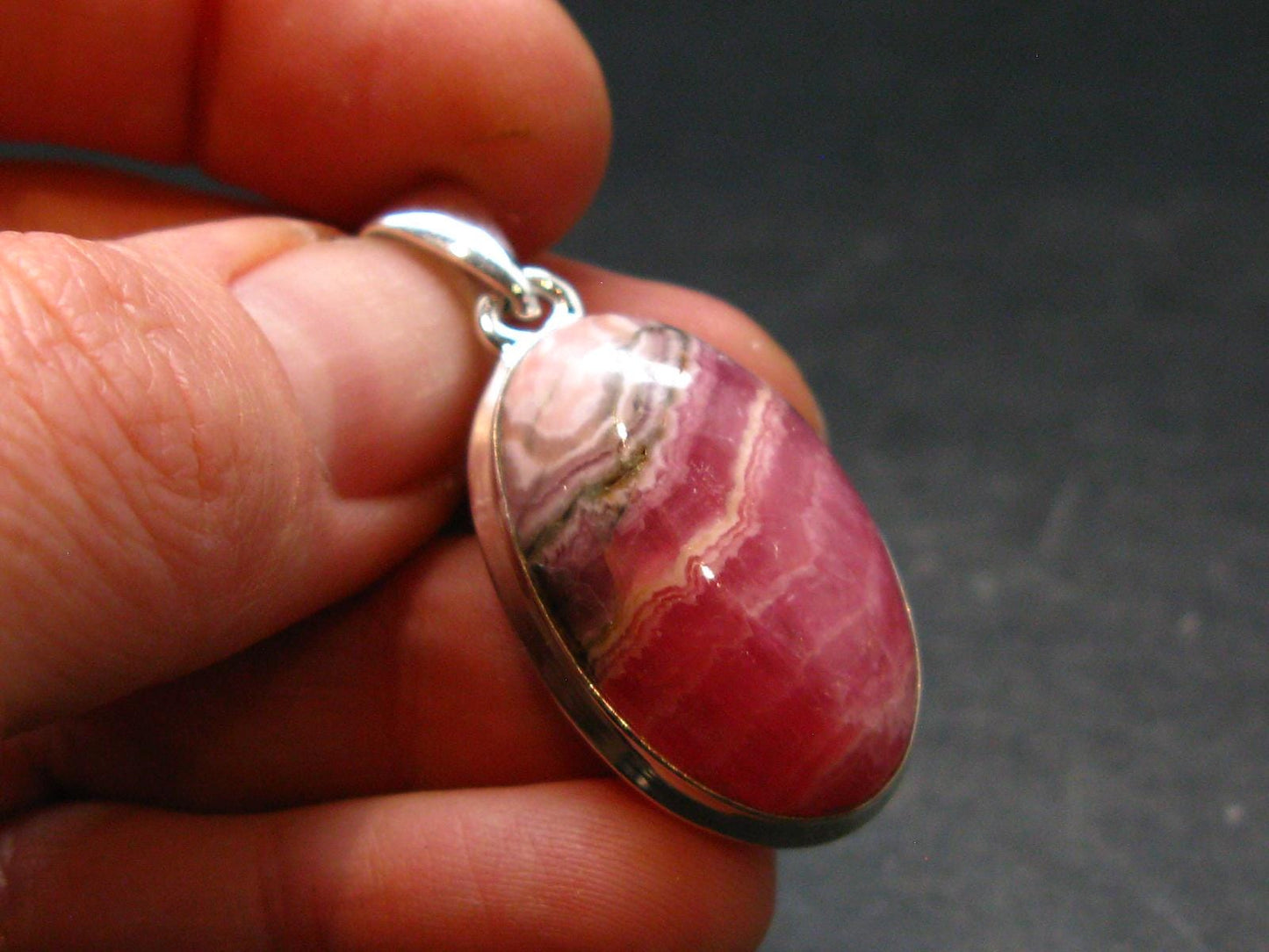 Rhodochrosite Silver Plated Pendant From Argentina - 1.4" - 7.87 Grams