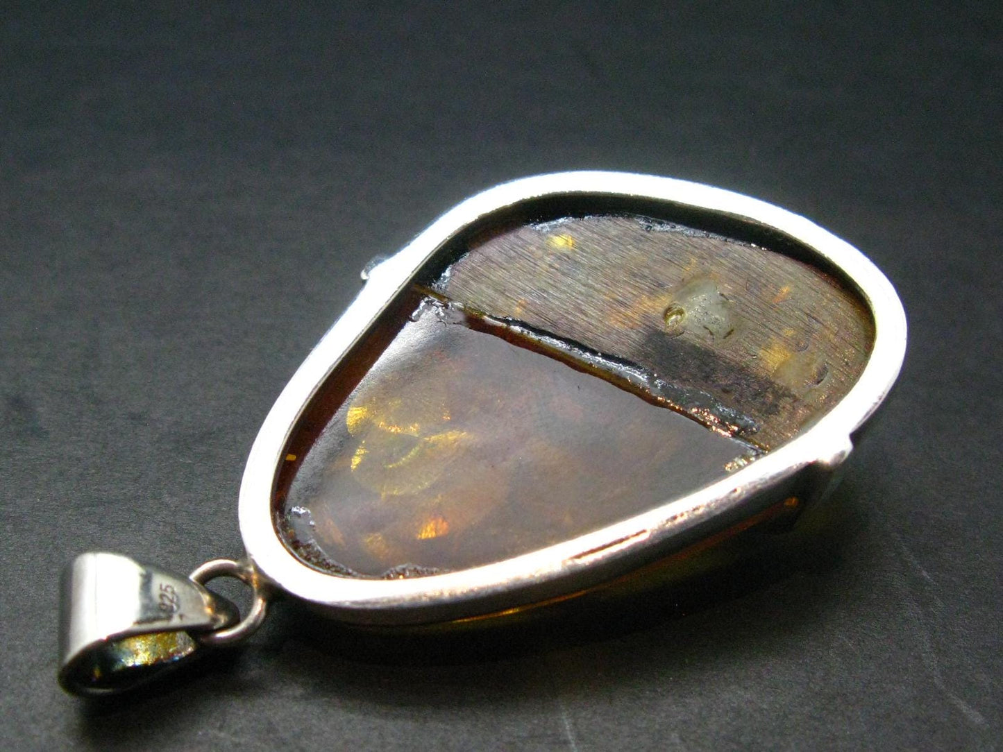 Natural Baltic Amber 925 Silver Pendant - 2.1"