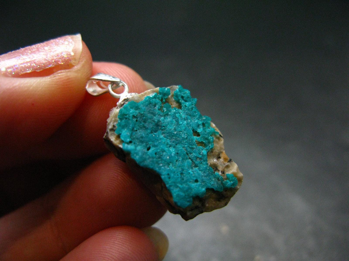 Dark Green Sparkling Gemmy Dioptase Silver Pendant from Kazakhstan - 1.1" - 2.96 Grams