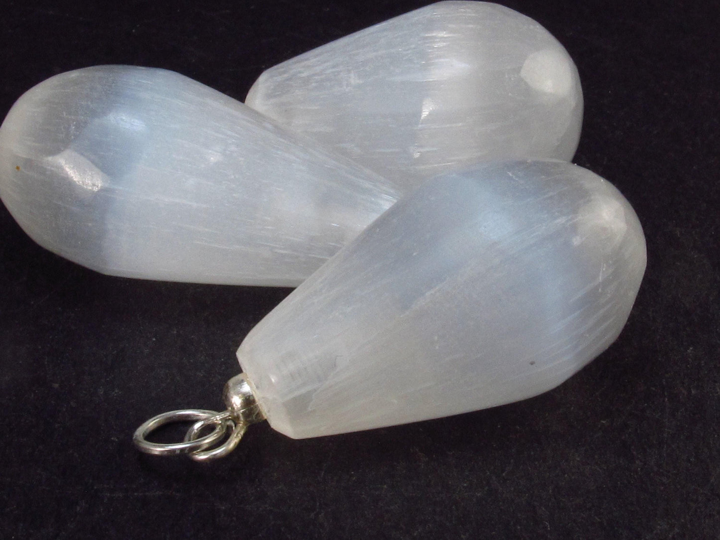 Satin Spar!! Set of 3 Natural Selenite Pendant from Morocco