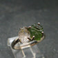 Moldavite Tektite and Herkimer Diamond Silver Ring - Size 8 - 2.60 Grams