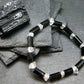 Black Tourmaline & Herkimer Diamond Genuine Bracelet ~ 7.5 Inches ~ 12mm Crystal Beads