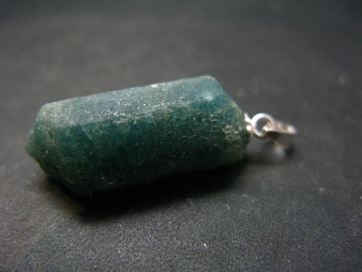Unpolished Terminated Neon Blue Apatite Silver Pendant From Brazil - 1.2" - 4.54 Grams