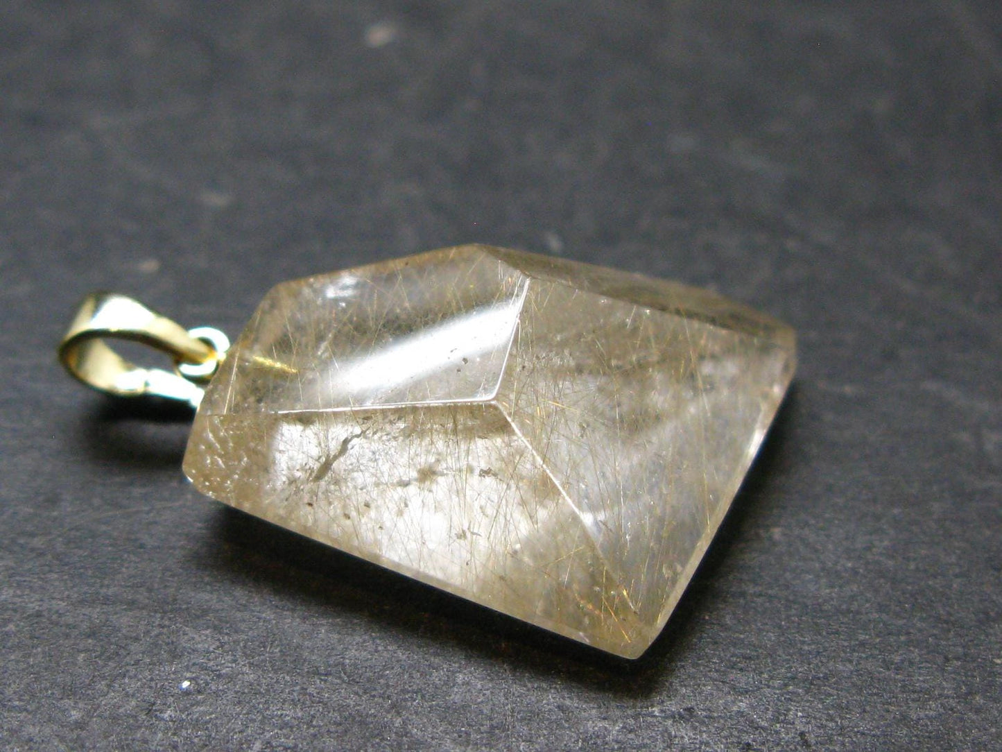 Rutilated Quartz Gold Plated Silver Pendant From Brazil - 1.1" - 4.46 Grams