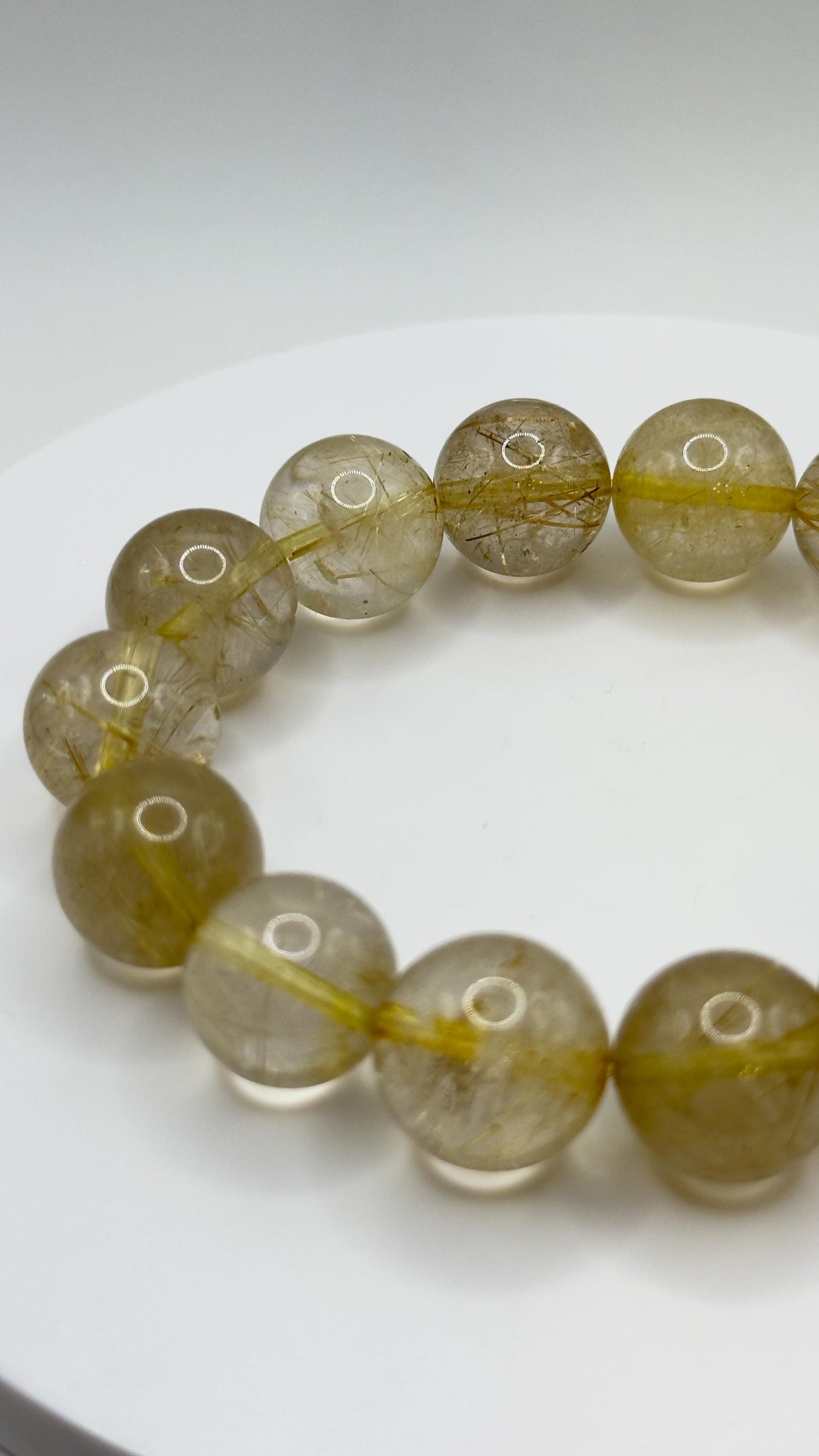Golden Rutilated Quartz Bead Bracelet – Natural Gemstone Stretch Jewelry