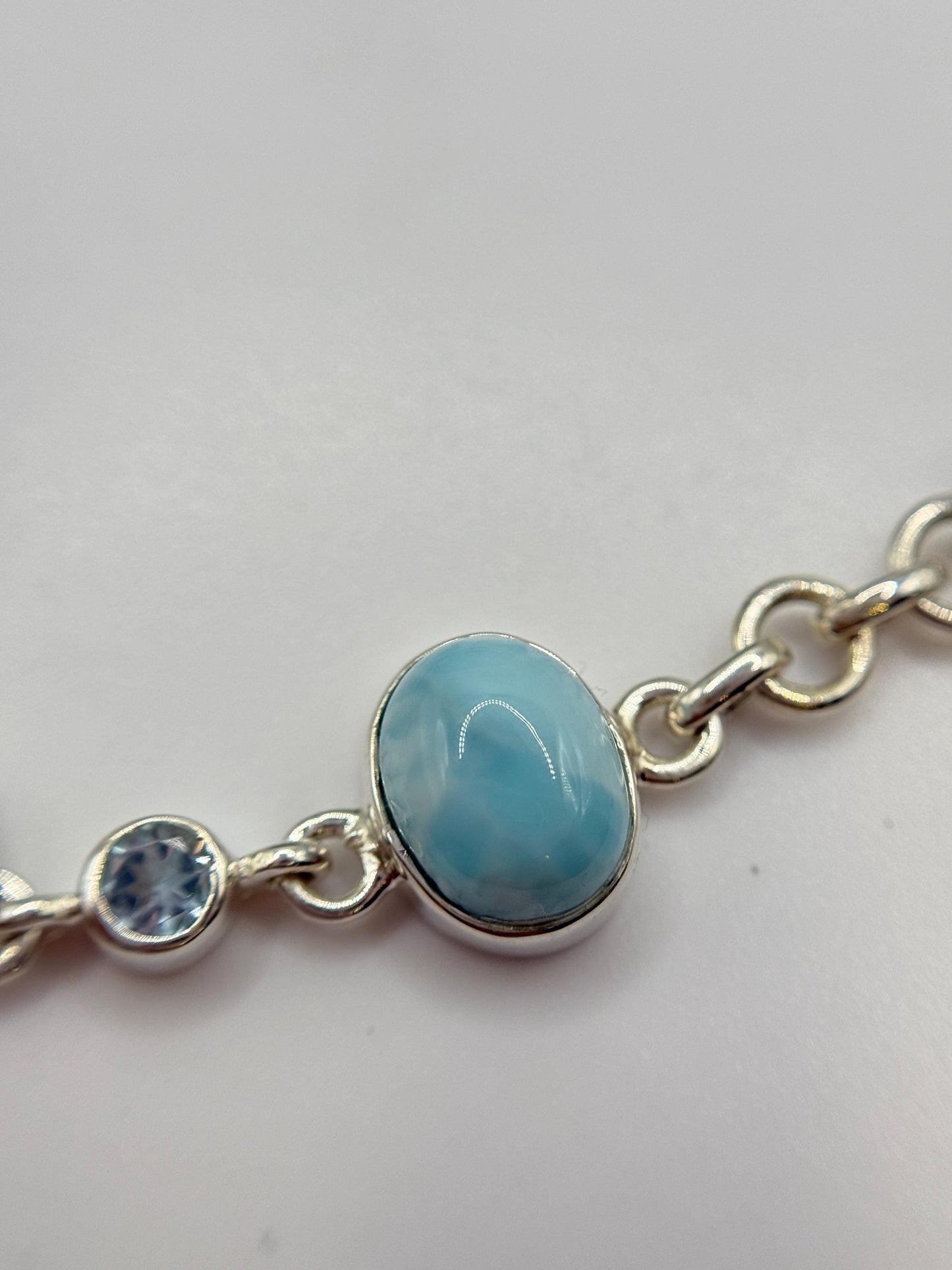 Larimar and Blue Topaz Silver Bracelet Ocean Gemstone Adjustable Link Bracelet Gift