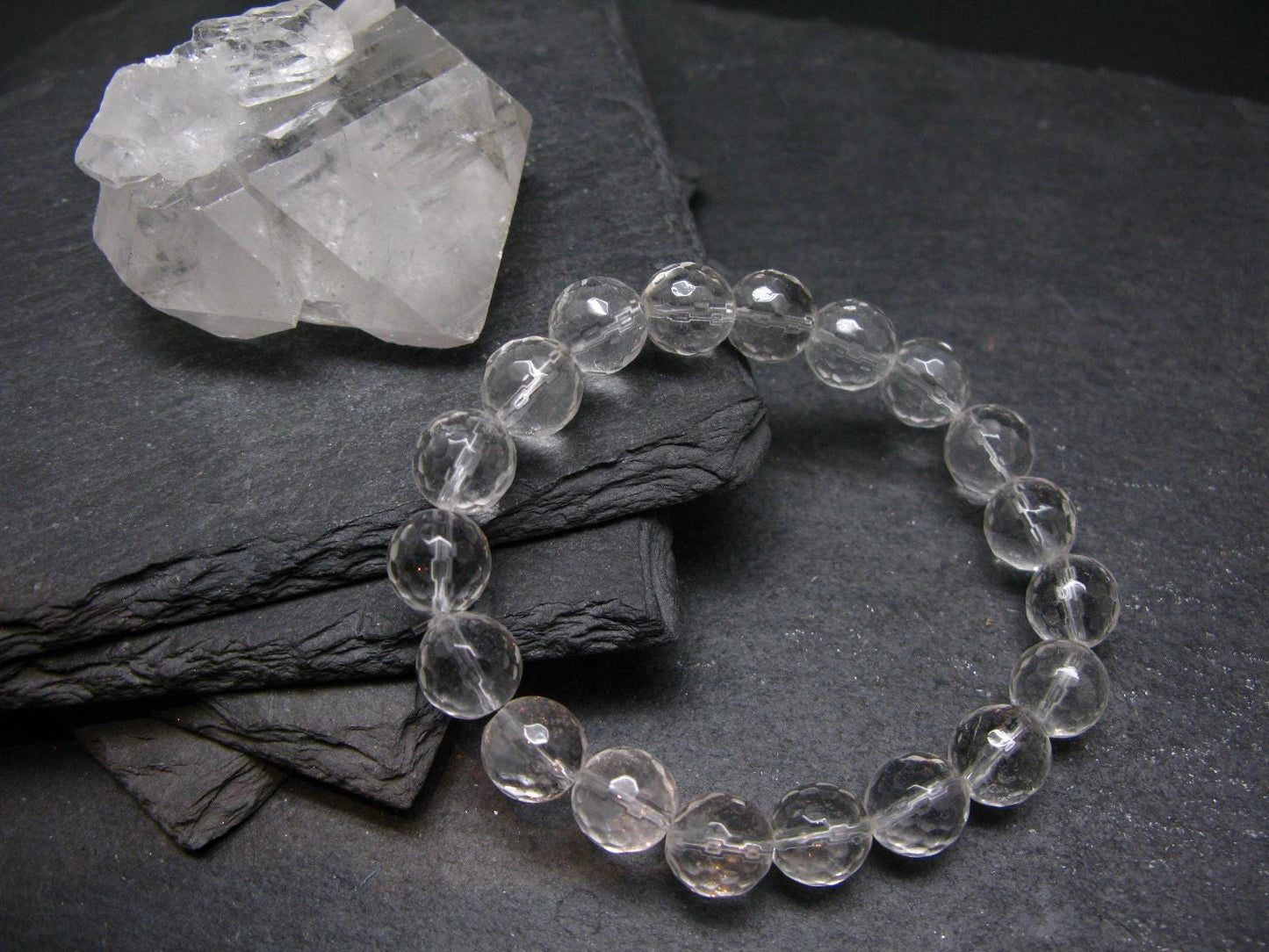 Clear Quartz Genuine Bracelet ~ 7 Inches ~ 10mm Facetted Beads