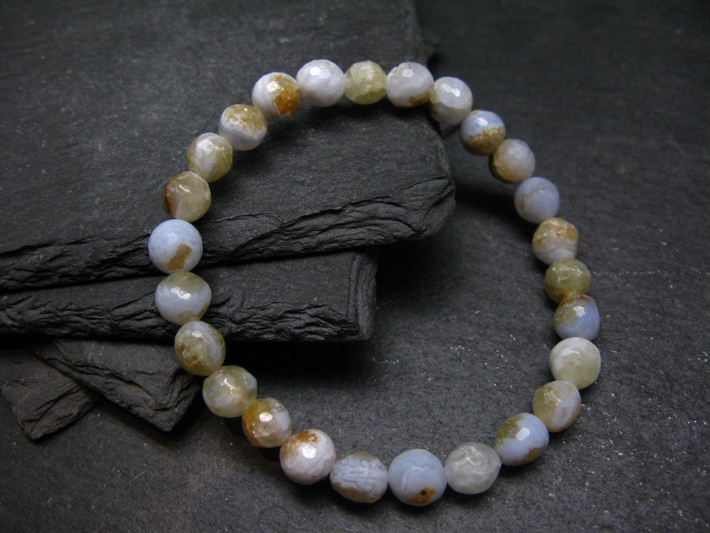Blue Lace Agate Genuine Bracelet ~ 7 Inches ~ 8mm Round Facetted Beads