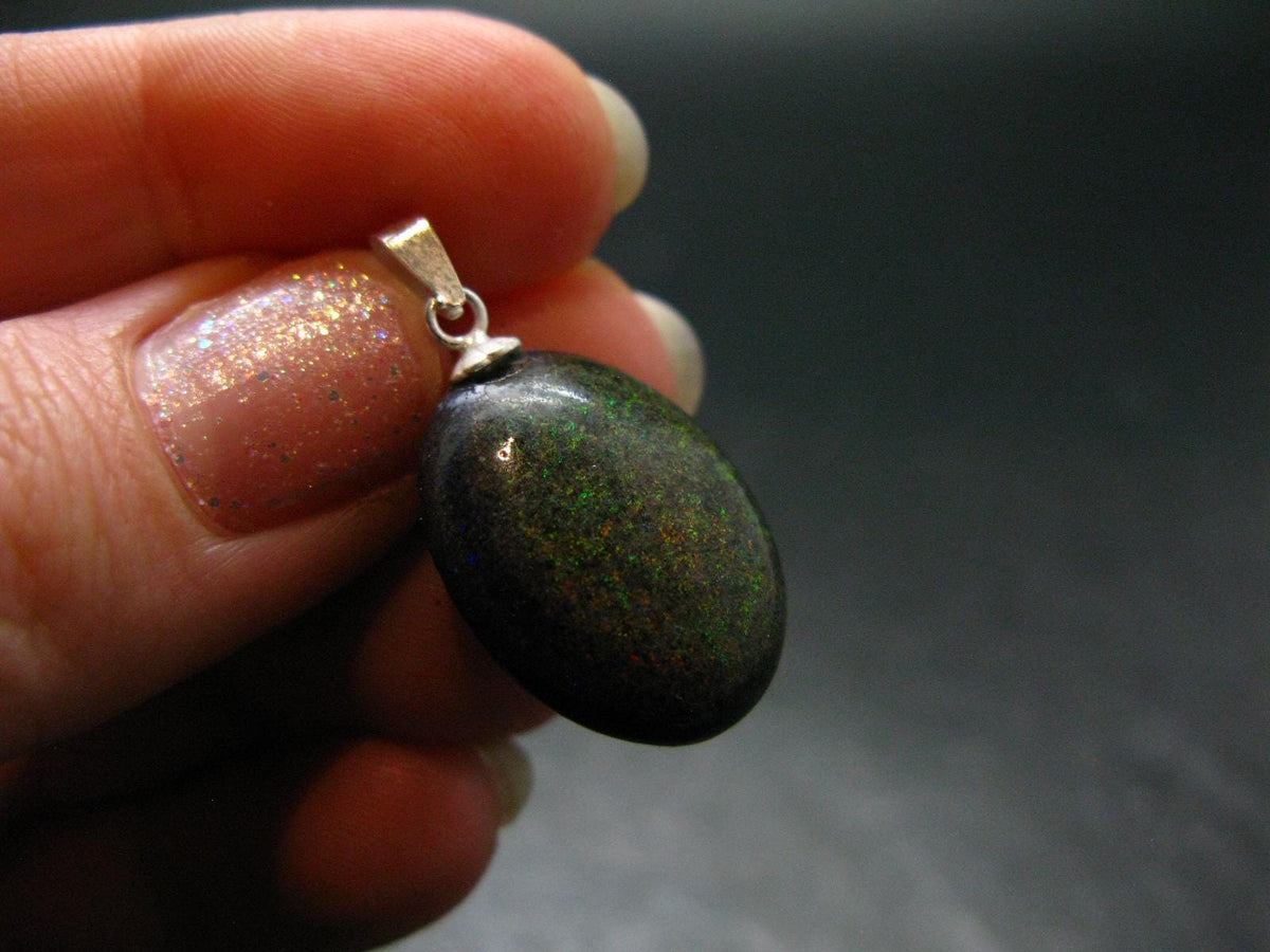 Rare Black Opal Sterling Silver Pendant From Australia - 1.0" - 2.05 Grams