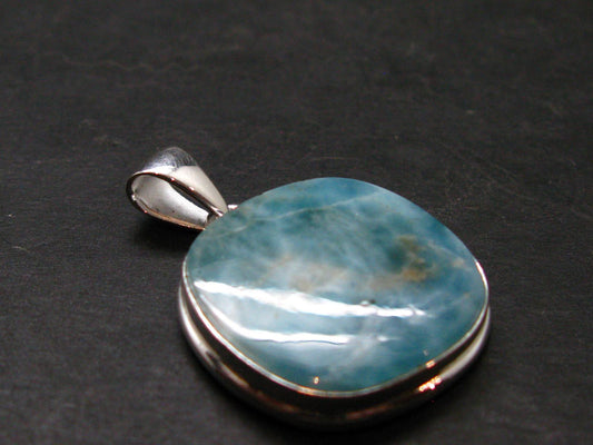 Rare Blue Larimar Pectolite Silver Plated Pendant From Dominican Republic - 1.3" - 5.8 Grams