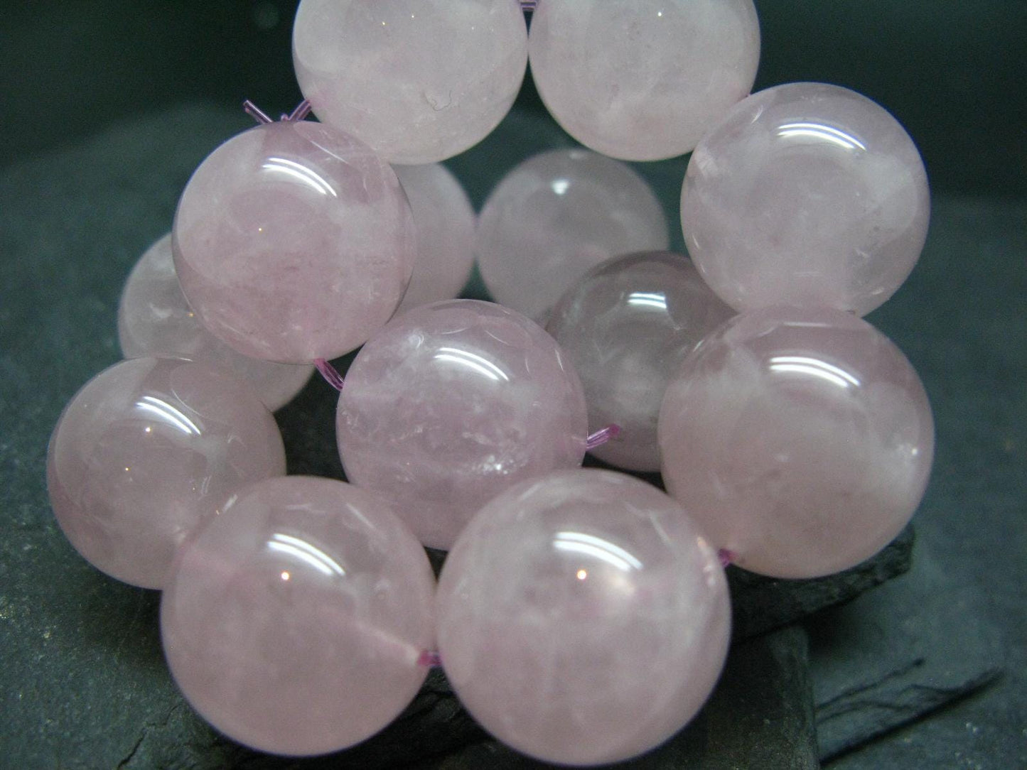 Rose Quartz Genuine Bracelet ~ 7.5 Inches ~ 18mm Round Beads