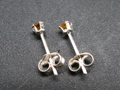 Cute Tiny Gem Round Faceted Golden Yellow Citrine Stud Earrings In Sterling Silver from Brazil - 0.5"