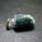Unpolished Terminated Neon Blue Apatite Silver Pendant From Brazil - 0.9" - 2.47 Grams