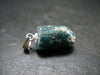 Unpolished Terminated Neon Blue Apatite Silver Pendant From Brazil - 0.9" - 2.47 Grams