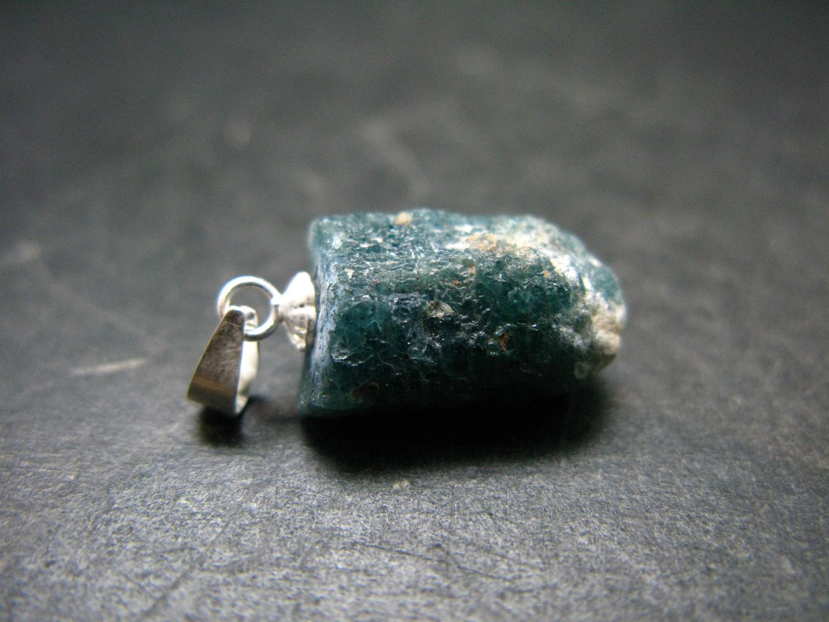 Unpolished Terminated Neon Blue Apatite Silver Pendant From Brazil - 0.9" - 2.47 Grams